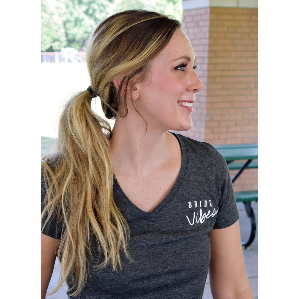 Gray V-Neck 'Bride Vibes' Women's Top